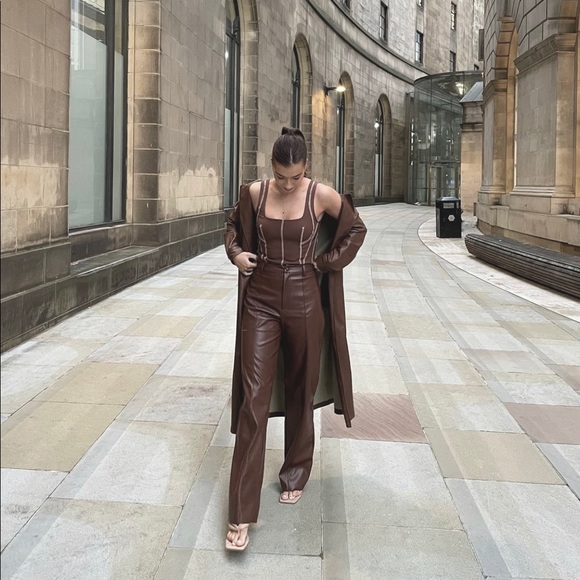 Zara | Pants u0026 Jumpsuits | Zara Brown Full Length Faux Leather Francoise  Pants | Poshmark